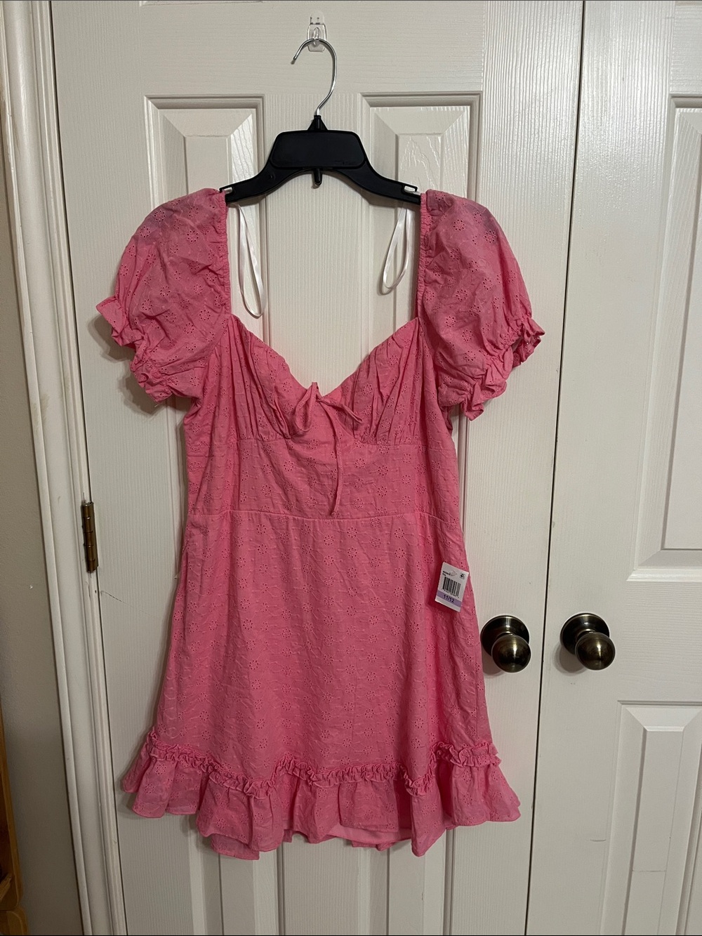 B. Darlin Pink Eyelet Mini Dress with Puff Detail